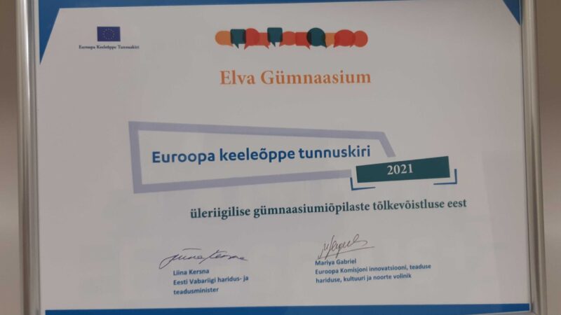Euroopa keeleõppe tunnuskirja diplom Elva Gümnaasiumile
